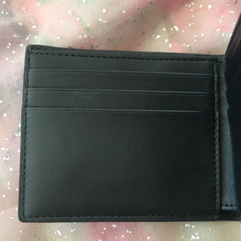 Brand New Michael Kors Genuine Leather Black Slim Billfold Wallet w/ Silver Logo